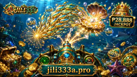 JILI333 fishing field with a gold-and-emerald cannon beneath moving aquatic targets