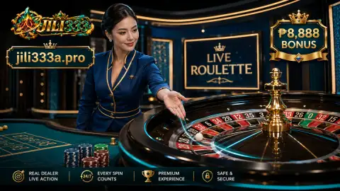 JILI333 live casino table preview with a dealer, dark table surface and separate lower interface area